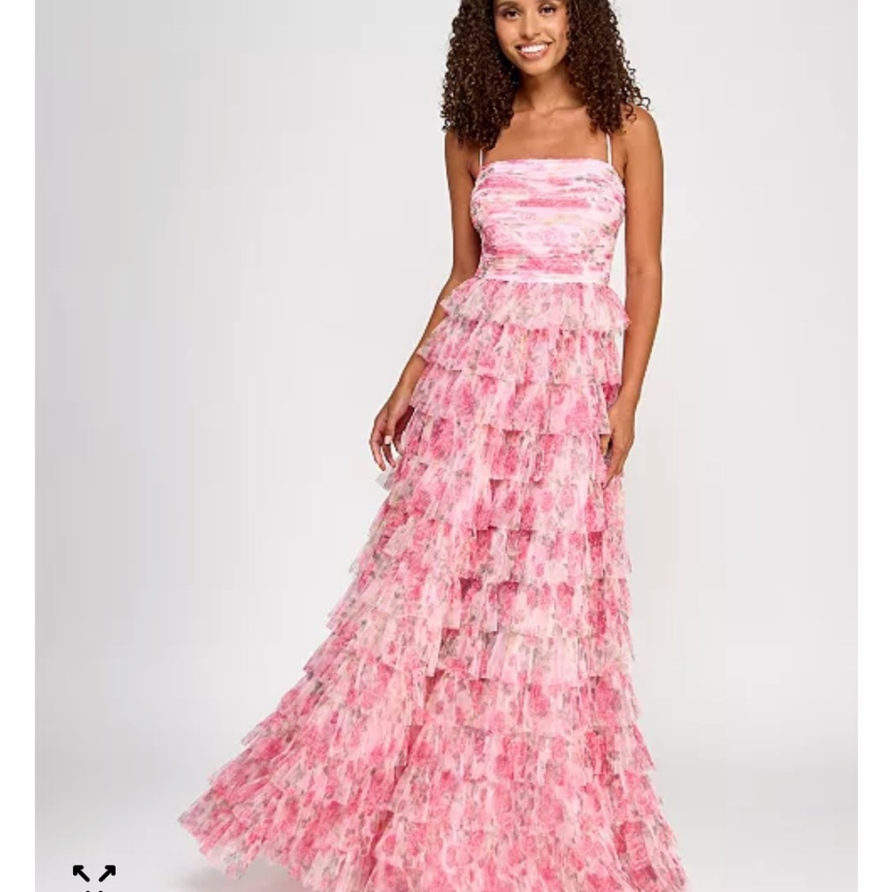 B Darlin Pink Floral Tiered Maxi Dress